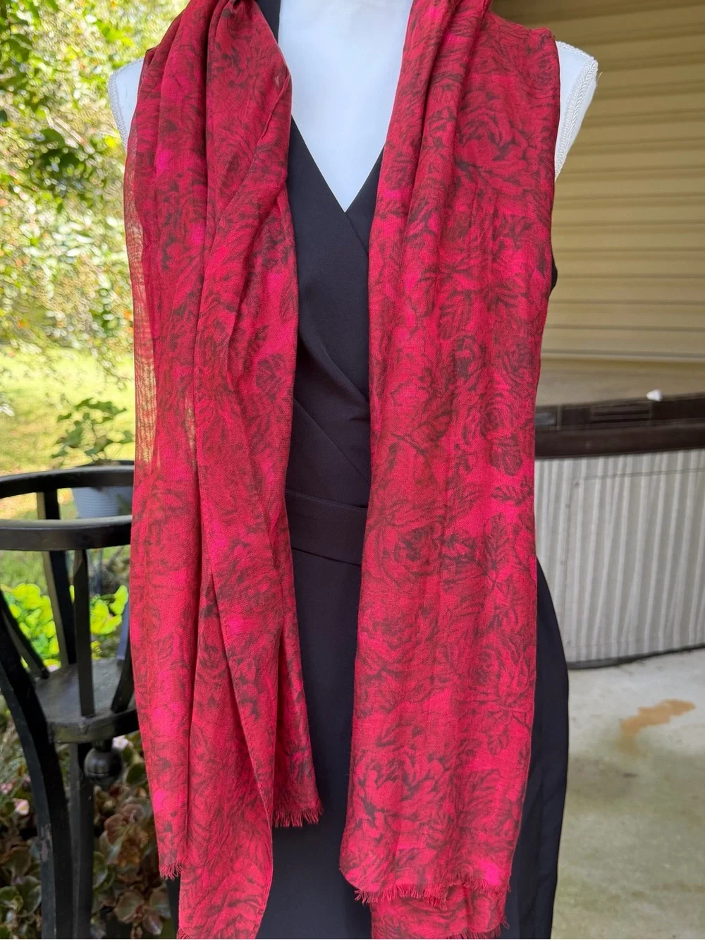 Patricia Nash Red Black Floral Oversized Wrap Shawl 76